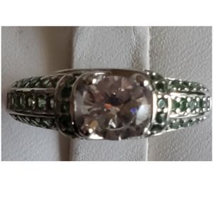 Genuine 3ct Emerald and White Sapphire Ring Size 6.5